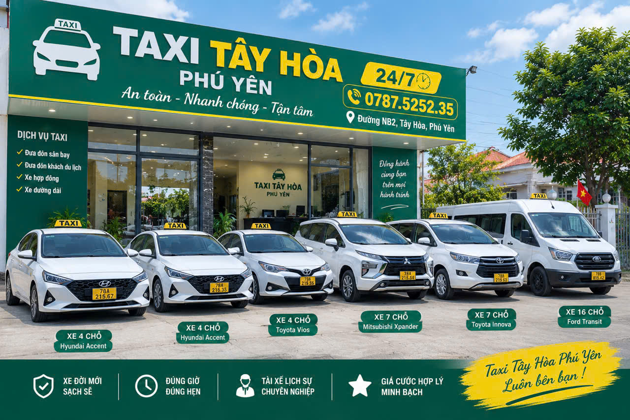 Đội xe và văn phòng thực tế Taxi Tây Hòa Phú Yên tại đường NB2